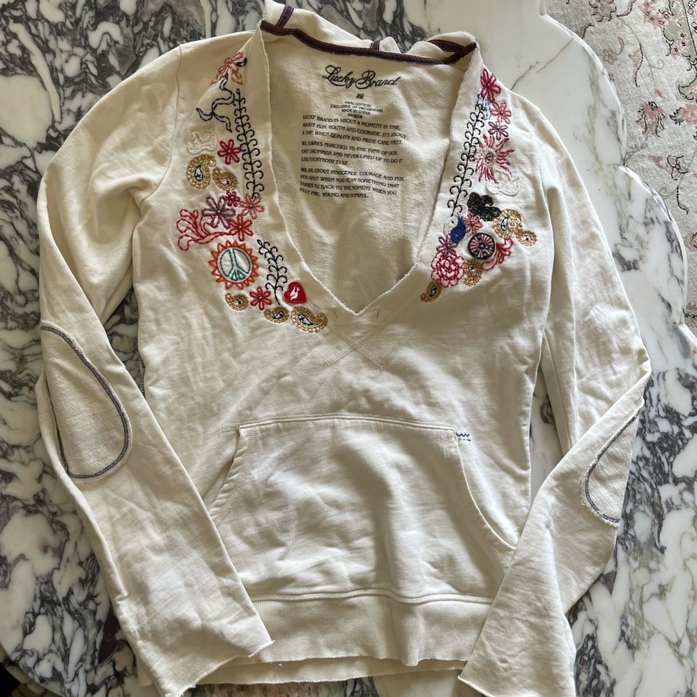 Lucky brand hooded embroidered sweatshirt